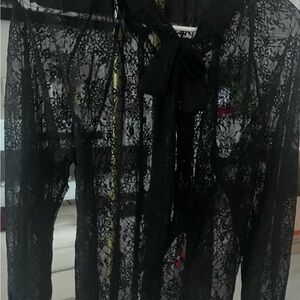 Anne Taylor Black Lace Sheer Blouse large
